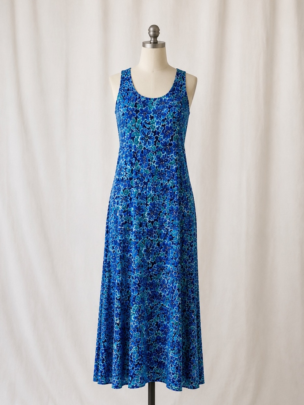 90s All That Jazz Corset Back Floral Maxi Dress Blue Teal Grunge Fairy S/M
